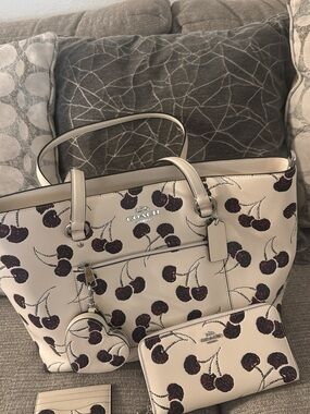 Coach Cream Tote with Cherry Print